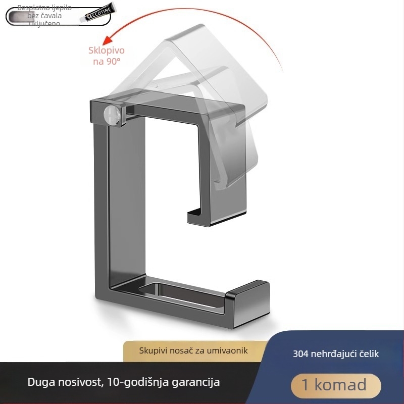 Nerđajući čelični kukica za umivaonik, bez bušenja — moderan minimalistički dizajn, jedna kuka, nosivost 1–3 kg