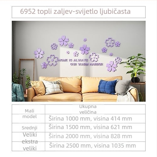 Cvjetni 3D zidni naljepnica za spavaću sobu i dnevni boravak — akril, vodootporna dekorativna umjetnost, moderan 3D dizajn