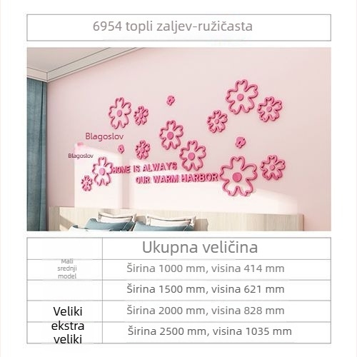Cvjetni 3D zidni naljepnica za spavaću sobu i dnevni boravak — akril, vodootporna dekorativna umjetnost, moderan 3D dizajn