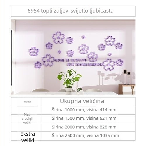 Cvjetni 3D zidni naljepnica za spavaću sobu i dnevni boravak — akril, vodootporna dekorativna umjetnost, moderan 3D dizajn