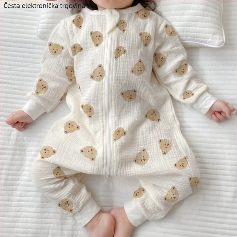 Dječji spavaći vak s zaštitom od kikova, pamuk gaza, proljeće-ljeto, tanak, jednoploški pijama stil