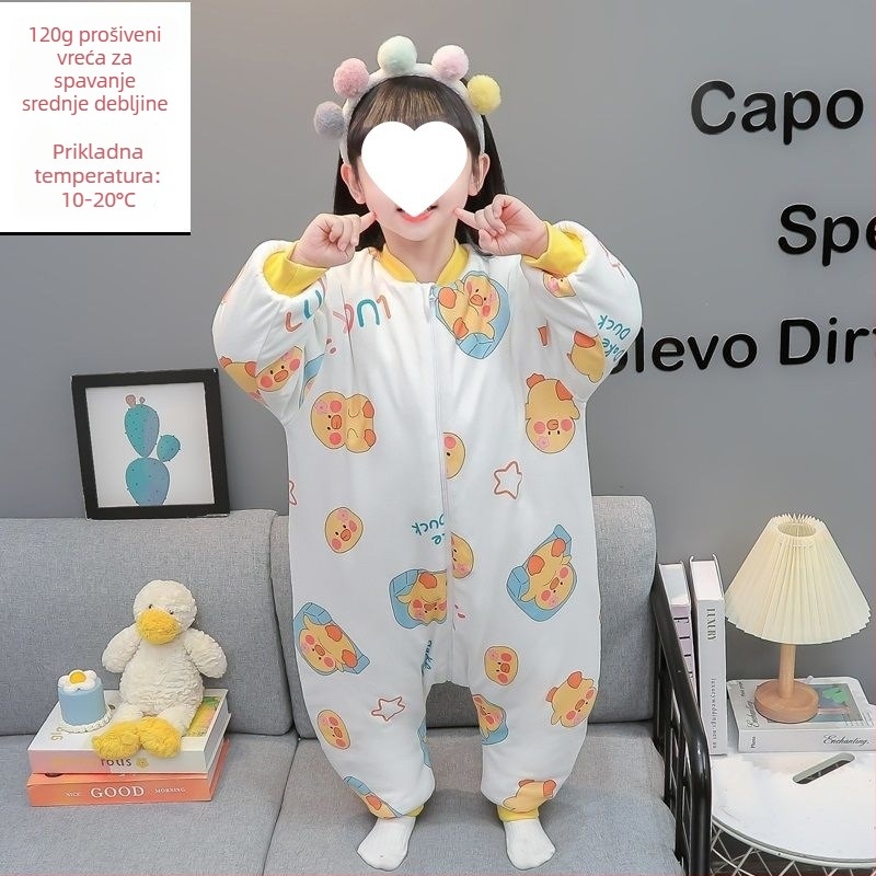 Beibi spavaća vreća za jesen/zimu, šivana, topla, s podijeljenim nogama za sprječavanje kikova, jednodijelna pidžama