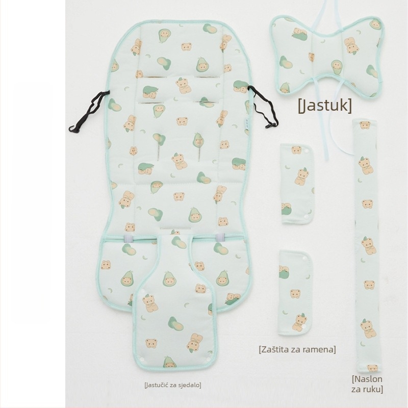 Jastučić za sjedalo kolica – sve godine, dvostrana, prednja zaštita; Materijal: čista pamuk + svila vlakna + ice silk; za djecu 0–1 godina; prilagodljivo