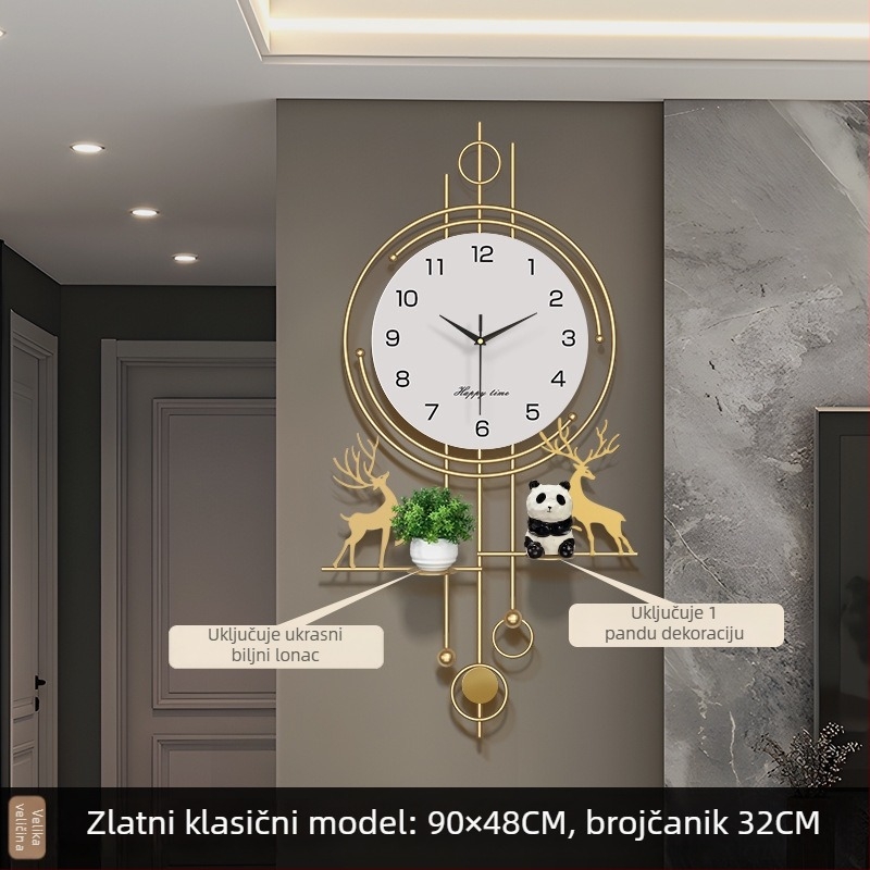 Zidni sat za dnevni boravak sa Seiko mehanizmom, baterijsko napajanje, tih hod, analogni prikaz s brojevima, željezni okvir.