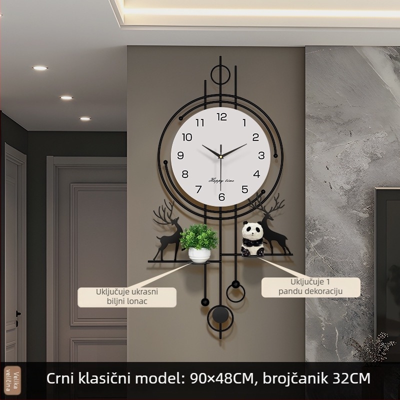 Zidni sat za dnevni boravak sa Seiko mehanizmom, baterijsko napajanje, tih hod, analogni prikaz s brojevima, željezni okvir.