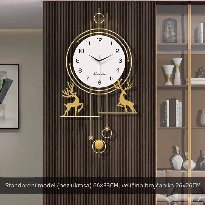 Zidni sat za dnevni boravak sa Seiko mehanizmom, baterijsko napajanje, tih hod, analogni prikaz s brojevima, željezni okvir.