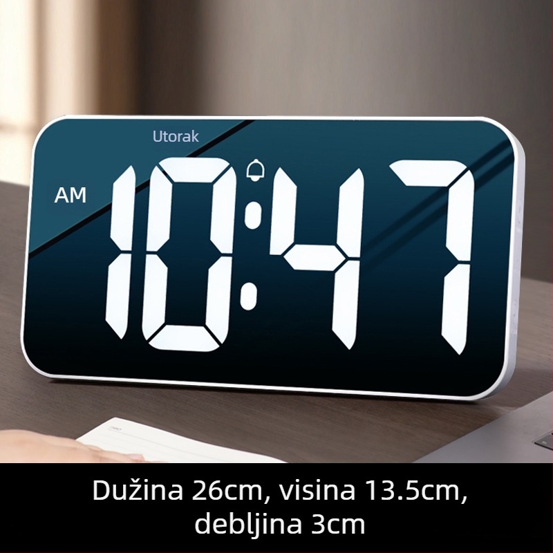 Stolni sat s LED zaslonom, tih rad, Snooze funkcija i noćno svjetlo; napajanje baterijama
