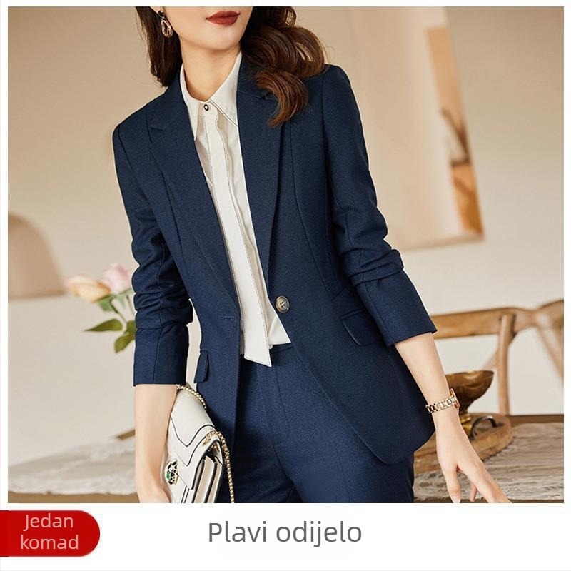 Uniforma stjuardese — radni komplet, dugi rukav, jednobojni uzorak, poliester-viskoza smjesa, šivanje kolaz dizajn, jesen 2022