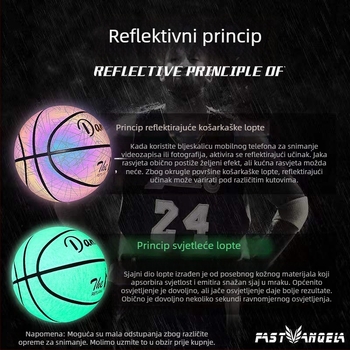 Košarkaška lopta No. 7, veličina 5, reflektirana i svijetleća, otporna na habanje, protuklizna, mekana koža, originalna