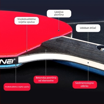 Dvostruka raketa za stolni tenis za početnike i djecu, visoka elastičnost; ploča Basswood; guma Long-glue; tip reketa Direct shot; pogodno i za badminton i tenis