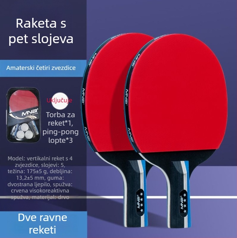 Dvostruka raketa za stolni tenis za početnike i djecu, visoka elastičnost; ploča Basswood; guma Long-glue; tip reketa Direct shot; pogodno i za badminton i tenis