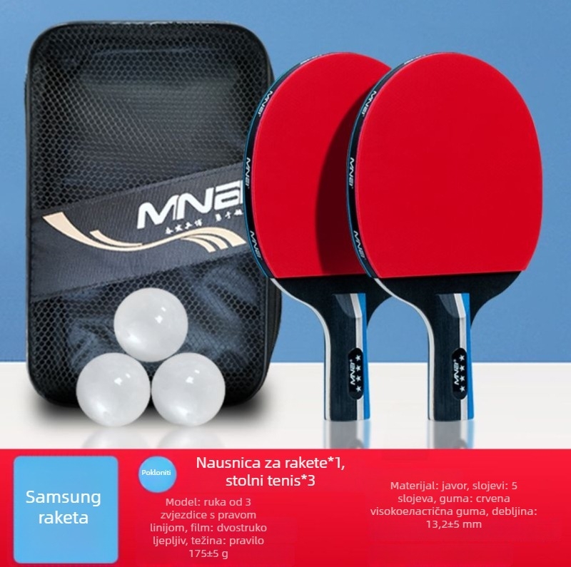 Dvostruka raketa za stolni tenis za početnike i djecu, visoka elastičnost; ploča Basswood; guma Long-glue; tip reketa Direct shot; pogodno i za badminton i tenis