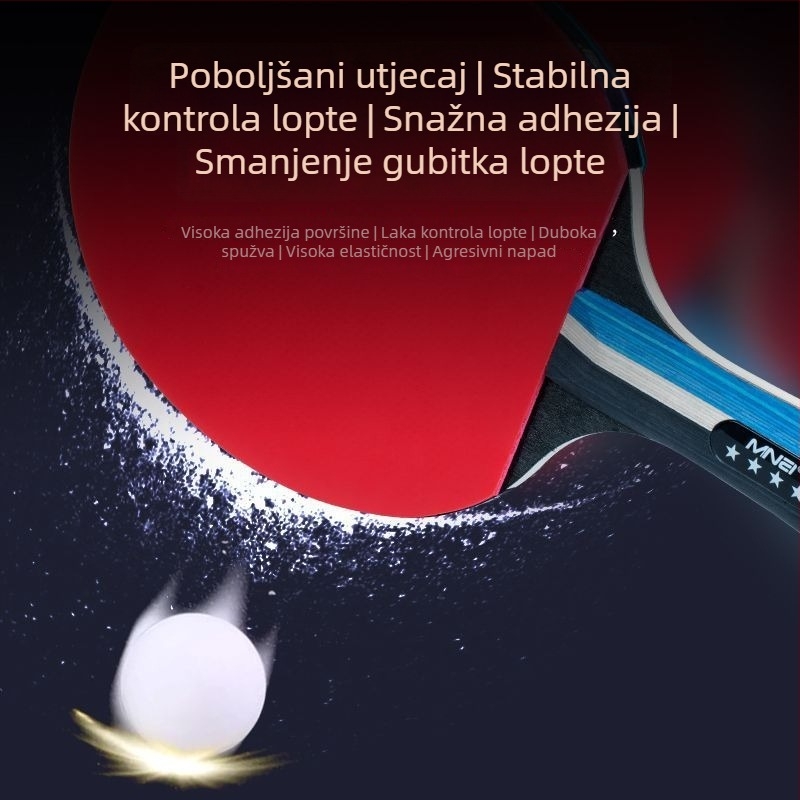 Dvostruka raketa za stolni tenis za početnike i djecu, visoka elastičnost; ploča Basswood; guma Long-glue; tip reketa Direct shot; pogodno i za badminton i tenis