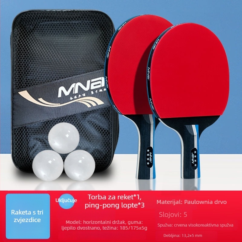 Dvostruka raketa za stolni tenis za početnike i djecu, visoka elastičnost; ploča Basswood; guma Long-glue; tip reketa Direct shot; pogodno i za badminton i tenis