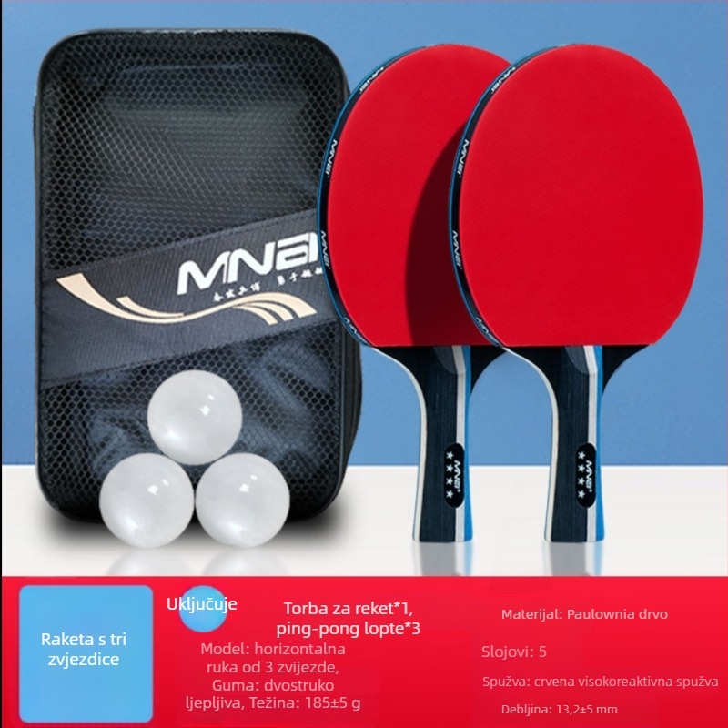 Dvostruka raketa za stolni tenis za početnike i djecu, visoka elastičnost; ploča Basswood; guma Long-glue; tip reketa Direct shot; pogodno i za badminton i tenis