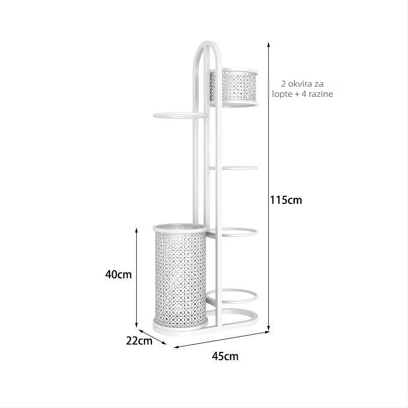 Kućni stalak za pohranu sportske opreme za košarkaške lopte, odbojkaške lopte i badminton rekete