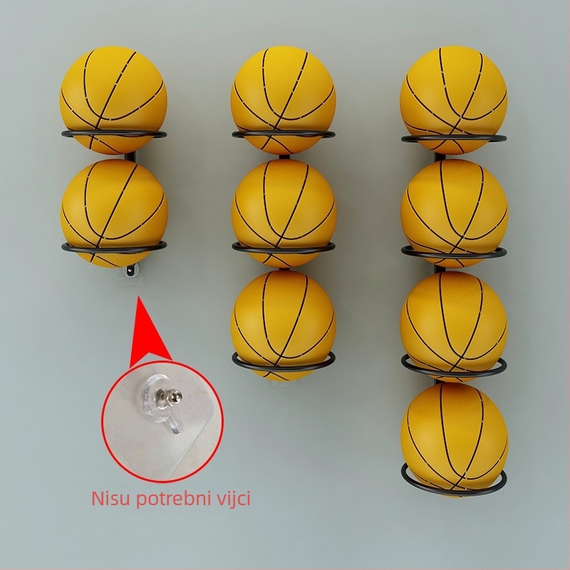 Zidni stalak za lopte za kućnu upotrebu, bez bušenja, višenamjenski organizator za košarku, nogomet, odbojku i badminton — Kod proizvoda Ltao732086521211