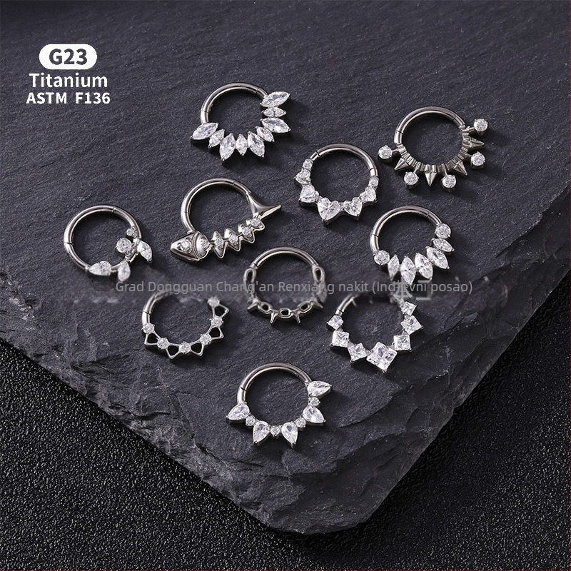 Unisex nosni prsten i prsten za kost uha, titanijeva legura s cirkonom, oblik insekta, čistoća f136