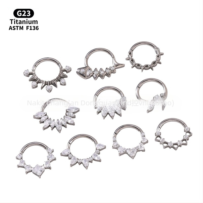 Unisex nosni prsten i prsten za kost uha, titanijeva legura s cirkonom, oblik insekta, čistoća f136