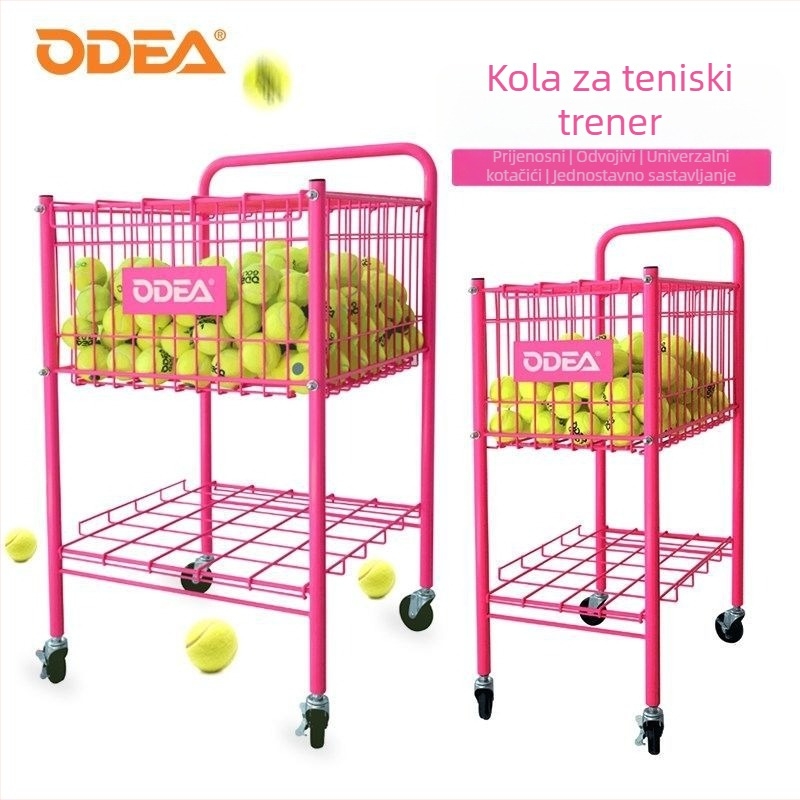 Odea Teniski kolica za lopte – Prenosni metalni stalak, Gumeni materijal, Kotači, Skupljač lopti