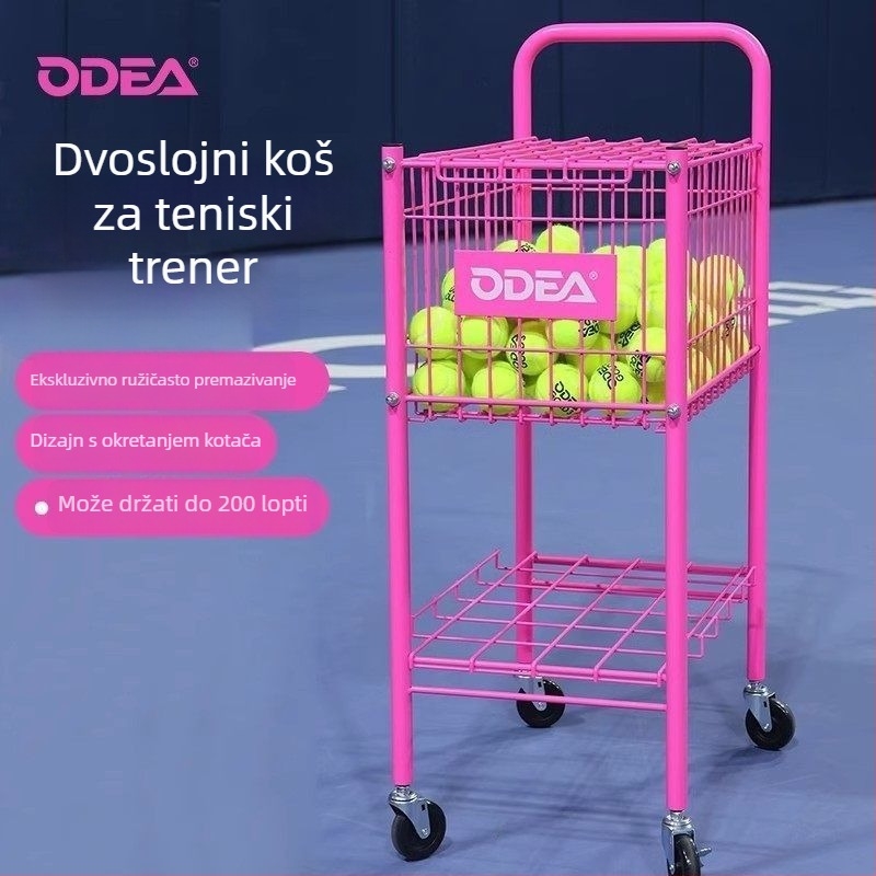 Odea Teniski kolica za lopte – Prenosni metalni stalak, Gumeni materijal, Kotači, Skupljač lopti