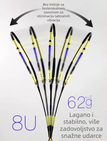 Jednokomorna raketa od karbon vlakana za badminton, duljina 675 mm, drška G5, direktni udar, čvrsti okvir, za amatere