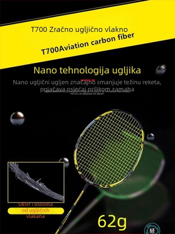 Jednokomorna raketa od karbon vlakana za badminton, duljina 675 mm, drška G5, direktni udar, čvrsti okvir, za amatere