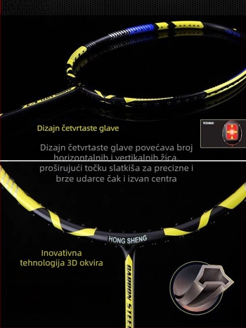 Jednokomorna raketa od karbon vlakana za badminton, duljina 675 mm, drška G5, direktni udar, čvrsti okvir, za amatere