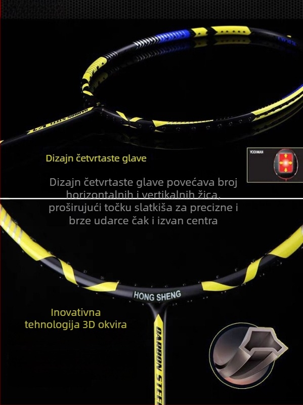 Jednokomorna raketa od karbon vlakana za badminton, duljina 675 mm, drška G5, direktni udar, čvrsti okvir, za amatere