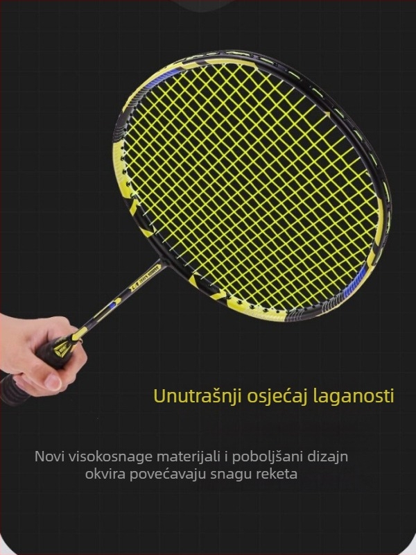 Jednokomorna raketa od karbon vlakana za badminton, duljina 675 mm, drška G5, direktni udar, čvrsti okvir, za amatere