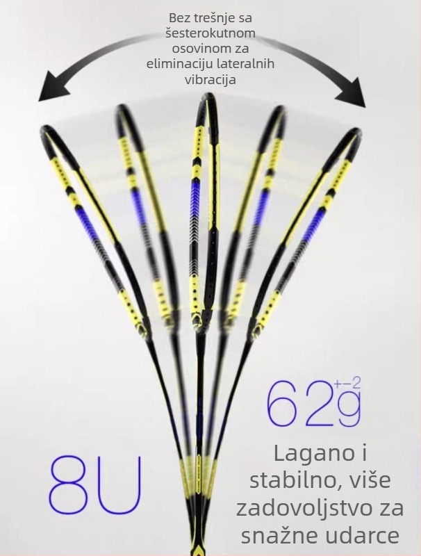 Jednokomorna raketa od karbon vlakana za badminton, duljina 675 mm, drška G5, direktni udar, čvrsti okvir, za amatere