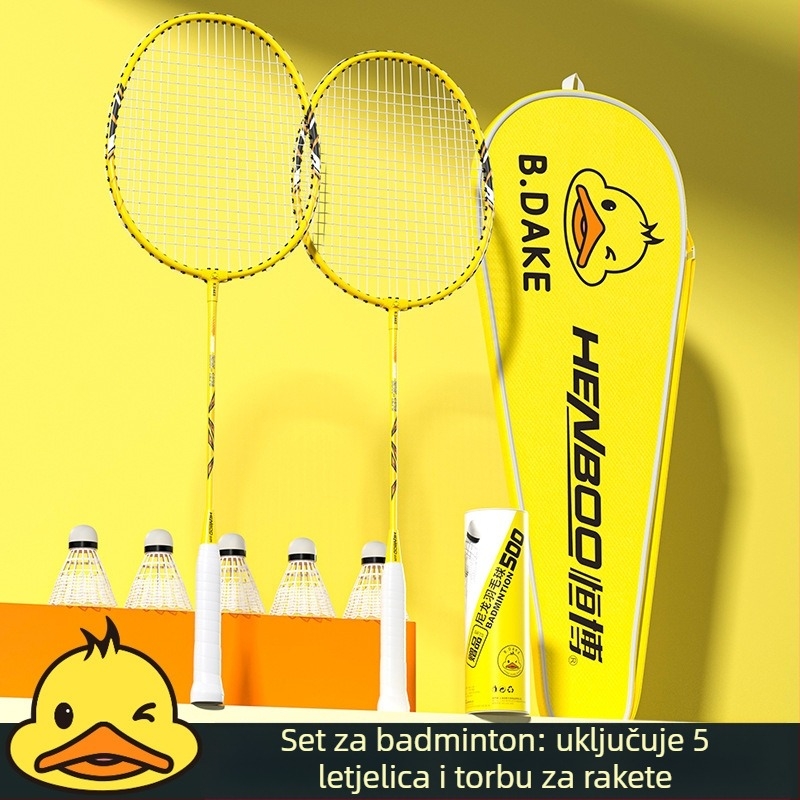 Hengbo badminton reket – ultra lagani legura okvir, ofenzivno za odrasle, izdržljiv, dvostruki set za djecu