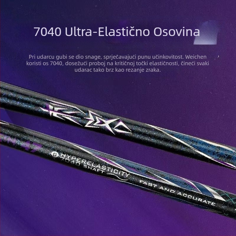 Weichen Assassin badminton reketa, cijeli karbonski okvir, izuzetno lagan, ofenzivni model, težina 95–100 g, debljina ručke G5