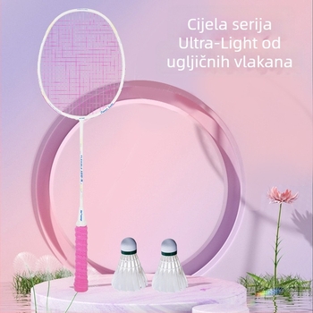 Raketa za badminton s karbonskim okvirom, najlon strune, 4U/5U ultralakof ofenzivni model, težina 80-84 g, logotip otisnut