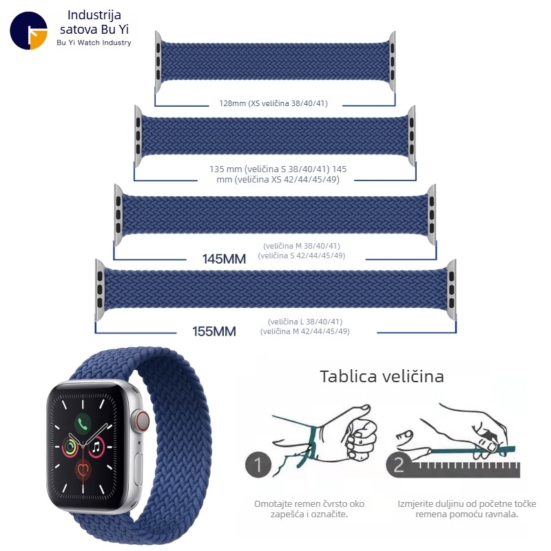 Najlon pletena narukvica s jednim kružnim zatvaračem za Apple Watch Series 8/7/6, modni dizajn