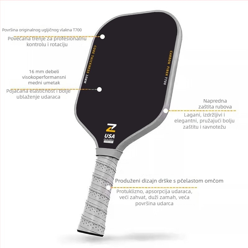 Lidakang pickleball raketa od karbonskih vlakana s teksturom T700 i mat završnim slojem, težina 225 g
