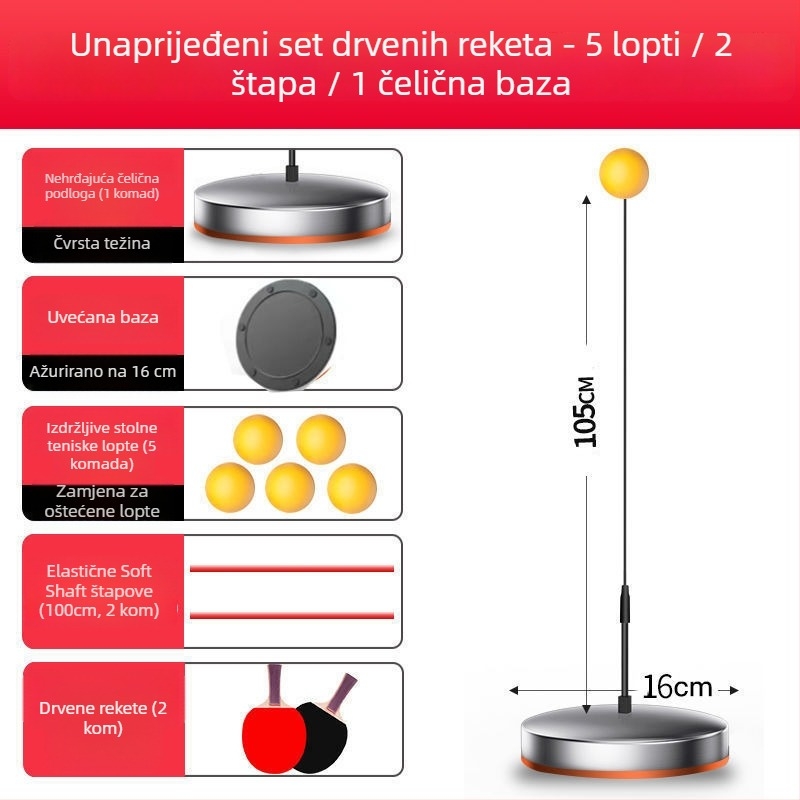 Unutarnji trener za stolni tenis, od nehrđajućeg čelika, za učenike, samostalno vježbanje, obrazovna igračka.
