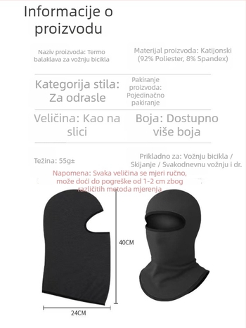 Cjelovita maska za vožnju biciklom u jesen-zimu, kapuljača i vrat u jednom, poliester, za odrasle, stil: vježbanje, namjena: biciklizam, mogućnost prilagođavanja, Makino fox