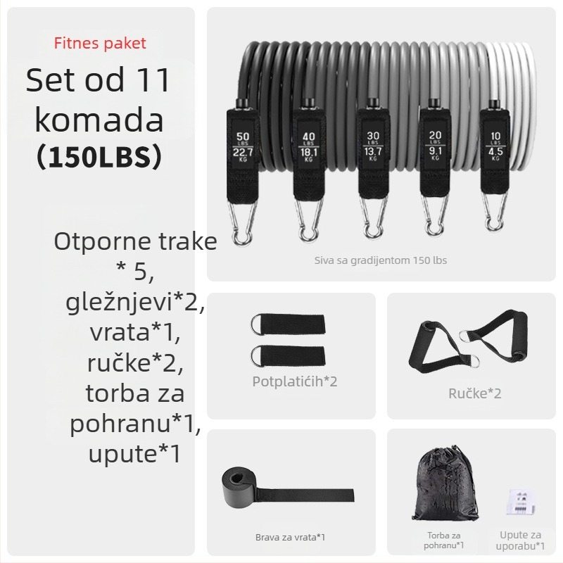 Asahi Ken set za vuču – TPE fitness otporna užad, napetost 150 lb, paket 30 komada, za odrasle