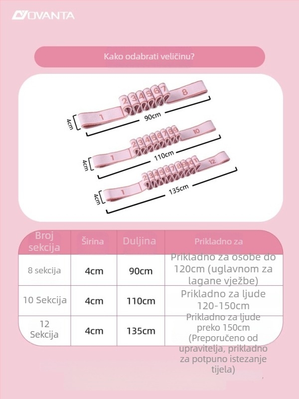 Ovanda dječja baletna elastična traka za trening, 12-segmentni dizajn