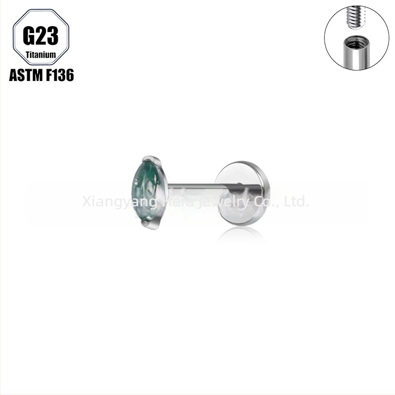 Titanijeva legura, Moss agat kamen, oblik konjskog oka, nosni prsten i set naznih piercing nakita implant-grade