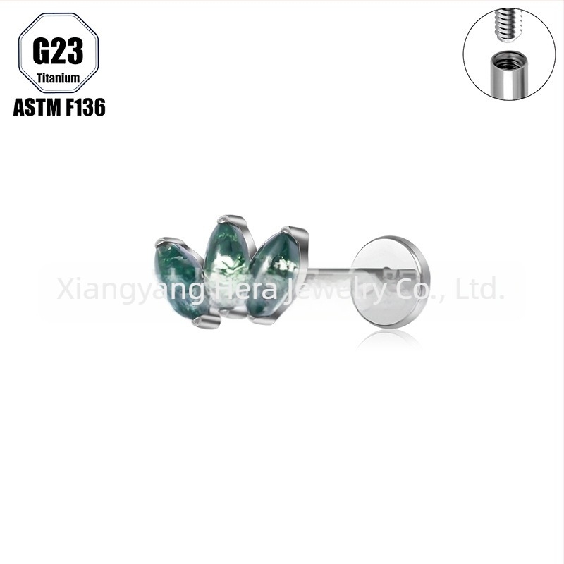 Titanijeva legura, Moss agat kamen, oblik konjskog oka, nosni prsten i set naznih piercing nakita implant-grade