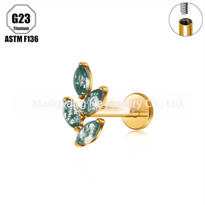 Titanijeva legura, Moss agat kamen, oblik konjskog oka, nosni prsten i set naznih piercing nakita implant-grade