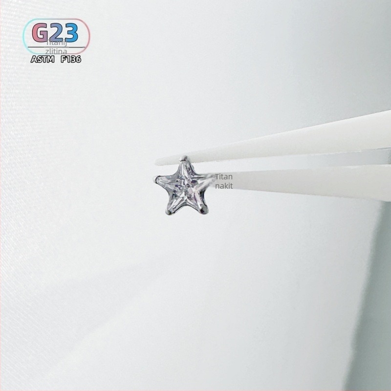 Piercing od titanijeve legure u obliku zvjezdice sa cirkonom, vanjski navoj, G23, unisex, prilagodljivo, serija Princeza