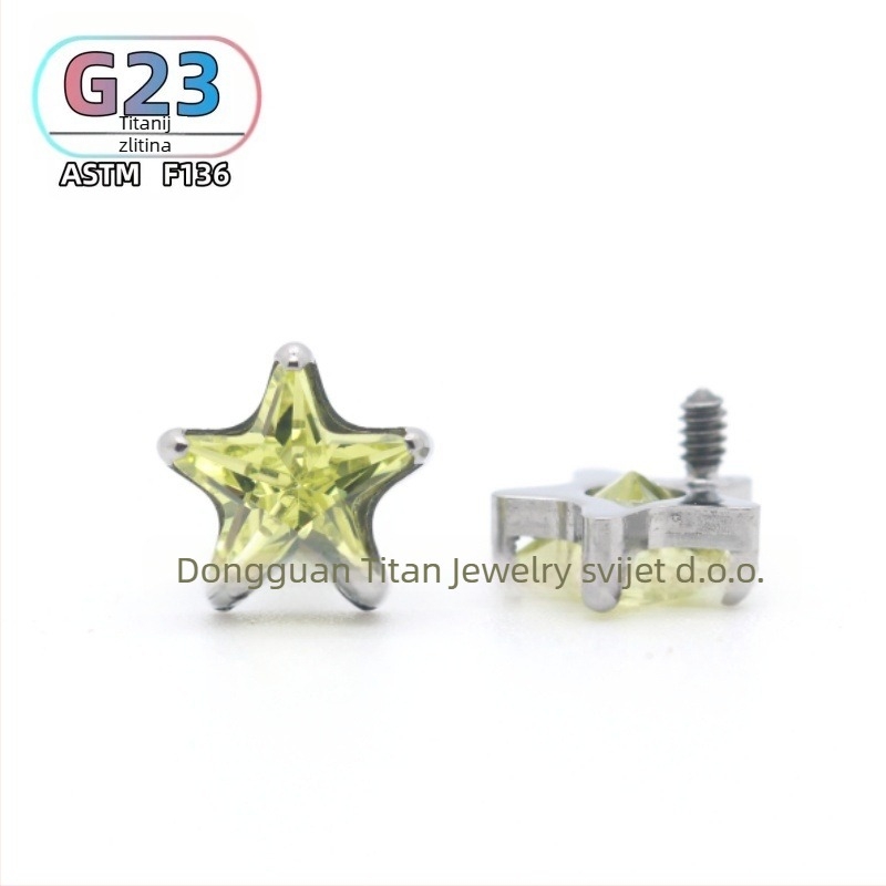 Piercing od titanijeve legure u obliku zvjezdice sa cirkonom, vanjski navoj, G23, unisex, prilagodljivo, serija Princeza
