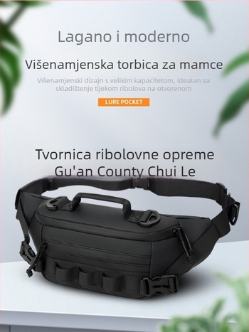 Pojasna torba za ribolov, vodootporna, višefunkcionalna s pretincima za mamce, ribolovnu liniju i opremu — materijal: najlon