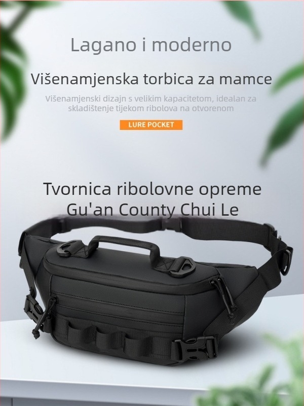 Pojasna torba za ribolov, vodootporna, višefunkcionalna s pretincima za mamce, ribolovnu liniju i opremu — materijal: najlon