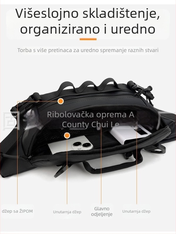 Pojasna torba za ribolov, vodootporna, višefunkcionalna s pretincima za mamce, ribolovnu liniju i opremu — materijal: najlon