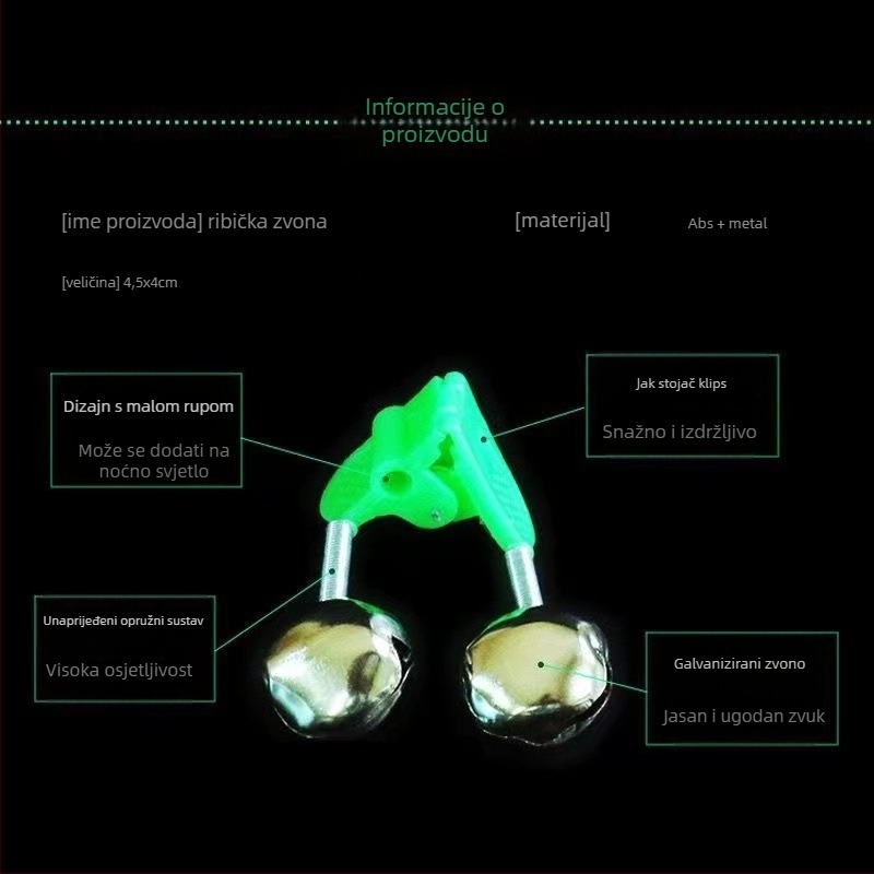 Zvonac za morski ribolov na štapu s osvjetljenjem i alarmom protiv ispadanja – dvostruki zvon, metal, Wenxing