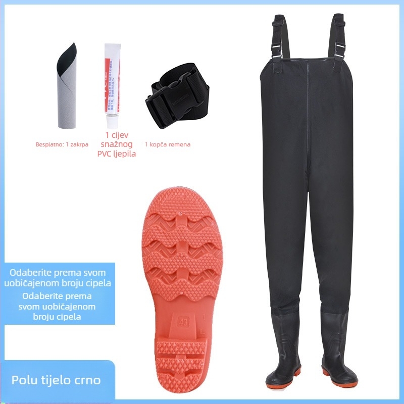 Unisex vodootporni ribolovni kombinezon s kišnim hlačama i vodnim cipelama — otporan na habanje, antistatičan, otporan na kiseline i lužine, PVC tkanina